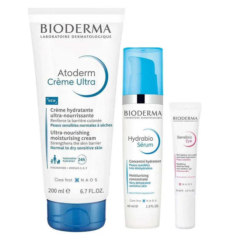 Bioderma Kit – Sérum Hydrabio + Gel Contorno de Olhos Sensibio + Creme Hidratante Atoderm – Kit
